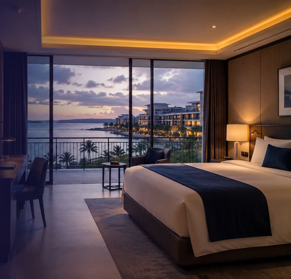 Luxury hotel room with ocean view